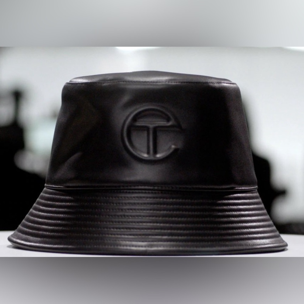 TELFAR BLACK LEATHER BUCKET HAT. NEVER WORN